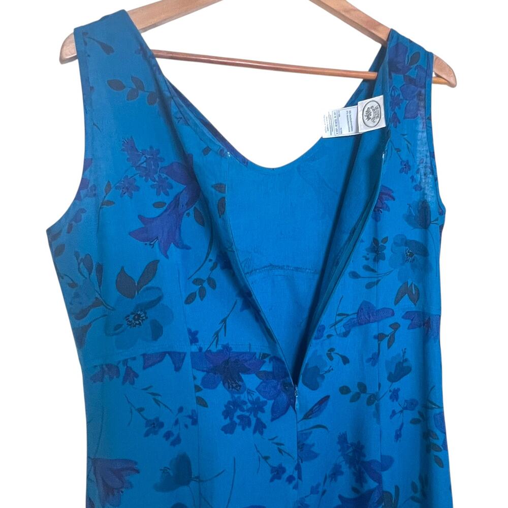 Laura Ashley Women's Size 8 Maxi Dress Linen Blend Sleeveless Blue Floral - Picture 6 of 10